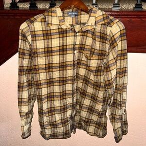Eddie Bauer Mens Size Small Tan & Brown Plaid Flannel Long Sleeve Casual Shirt